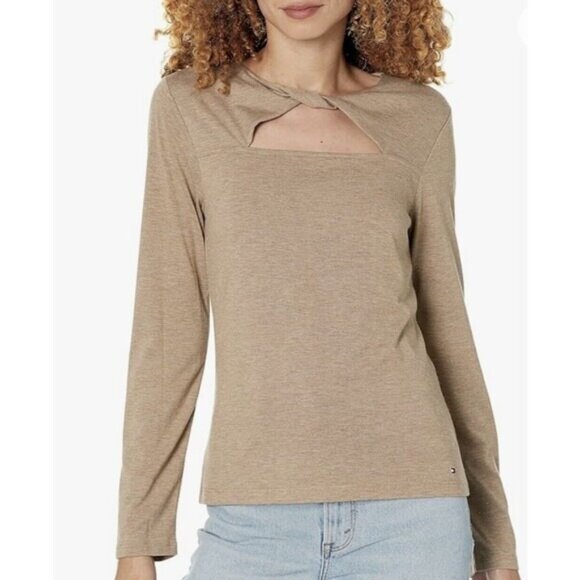 Tommy Hilfiger Women's Shiny Long Sleeve Lurex Twist Front Knit Top Size L New - Picture 1 of 15